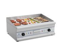 Royal Catering Plancha Grill Électrique Double RCG 75 (Plaque 75 x 40 cm, 2 x 3 200 W, Surface de Cuisson Lisse, 2 Zones de Chauffe Indépendantes, Pare-Projections, Gouttière)