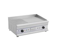 Royal Catering Plancha Grill Électrique Double RCG 75G (Plaque 75 x 40 cm, 2 x 3 200 W, Surface de Cuisson Lisse Et Nervurée, 2 Zones de Chauffe Indépendantes, Pare-Projections, Gouttière)