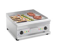 Royal Catering Plancha Grill Électrique RCG-60GB (60x40 cm, 2 Zones Indépendantes, Lisse Et Nervurée, 2 x 3200 W, 50-300°C, Thermostat, Protecteur Thermique)