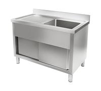 Royal Catering Plonge Professionnelle Armoire sous Evier INOX RCHS-1200WS (65x120x95cm, Portes coulissantes 2, Rebord 10 cm, INOX)