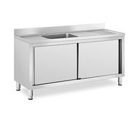 Royal Catering RC-IKS02 Plonge En Inox Professionnelle Sur Meuble Bas Armoire Placard Avec Évier Acier Inoxydable (1 bac : 500 x 400 x 240 mm, Hauteur du dosseret : 100 mm, Pieds Réglables)