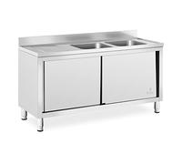 Royal Catering RC-IKS03 Plonge En Inox Professionnelle Sur Meuble Bas Armoire Placard Avec Évier Acier Inoxydable (2 bacs : 400 x 400 x 250 mm, Hauteur du dosseret : 100 mm, Pieds Réglables)