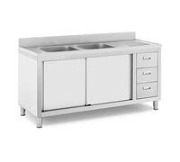 Royal Catering RC-IKS04 Plonge En Inox Professionnelle Sur Meuble Bas Armoire Placard Avec Évier Acier Inoxydable (2 bacs : 400 x 400 x 300 mm, Hauteur du dosseret : 100 mm, Pieds Réglables)