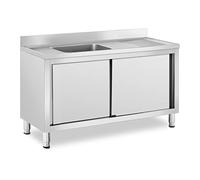 Royal Catering RC-IKS05 Plonge En Inox Professionnelle Sur Meuble Bas Armoire Placard Avec Évier Acier Inoxydable (1 bac : 500 x 400 x 240 mm, Hauteur du dosseret : 100 mm, Pieds Réglables)