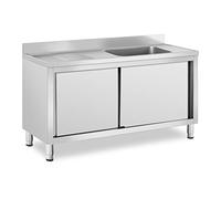 Royal Catering RC-IKS06 Plonge En Inox Professionnelle Sur Meuble Bas Armoire Placard Avec Évier Acier Inoxydable (1 bac : 500 x 400 x 240 mm, Hauteur du dosseret : 100 mm, Pieds Réglables)