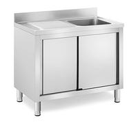 Royal Catering RC-IKS09 Plonge En Inox Professionnelle Sur Meuble Bas Armoire Placard Avec Évier Acier Inoxydable (1 bac : 400 x 400 x 240 mm, Hauteur du dosseret : 100 mm, Pieds Réglables)