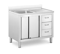 Royal Catering RC-IKS10 Plonge En Inox Professionnelle Sur Meuble Bas Armoire Placard Avec Évier Acier Inoxydable (1 bac : 400 x 400 x 300 mm, Hauteur du dosseret : 100 mm, Pieds Réglables)