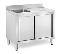 Royal Catering RC-IKS11 Plonge En Inox Professionnelle Sur Meuble Bas Armoire Placard Avec Évier Acier Inoxydable (1 bac : 400 x 400 x 240 mm, Hauteur du dosseret : 100 mm, Pieds Réglables)