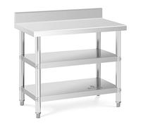Royal Catering RCAT-100/60-SPS3SH Table de travail inox Table de travail en inox Adossée Avec Dosseret 100 x 60 x 16.5 cm 500 kg 2 tablettes