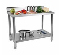 Royal Catering RCAT-120/60-S Table de Travail Plan de Travail (120 x 60 cm, Deux étages, 400 kg, avec Rebord, Panneau HQ Pieds réglables, Acier Inoxydable)