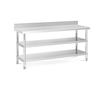 Royal Catering RCAT-180/60-SPS3SH Table de travail inox Table de travail en inox Adossée Avec Dosseret 180 x 60 x 16.5 cm 500 kg 2 tablettes