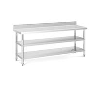 Royal Catering RCAT-200/60-SPS3SH Table de travail inox Table de travail en inox Adossée Avec Dosseret 200 x 60 x 16.5 cm 500 kg 2 tablettes