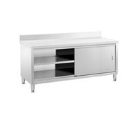 Royal Catering RCSSCB-200X60-E-B Meuble Bas en INOX Plan De Travail Cuisine Armoire avec Portes Coulissantes Adossé avec Dosseret (Capacité de 600 kg, Acier Inoxydable, 1 Tablette)