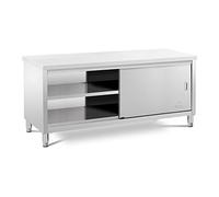 Royal Catering RCSSCB-200X60-E Meuble Bas en INOX Plan De Travail Cuisine Armoire avec Portes Coulissantes (Capacité de 600 kg, Acier Inoxydable, 1 Tablette)