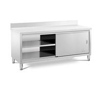 Royal Catering RCSSCB-200X70-E-B Meuble Bas en INOX Plan De Travail Cuisine Armoire avec Portes Coulissantes Adossé avec Dosseret (Capacité de 600 kg, Acier Inoxydable, 1 Tablette)