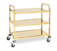 Royal Catering RCSW 3.1G Chariot De Service Roulant en INOX Desserte Débarrassage Vaisselle Cuisine Restaurant Cantine Restauration (300 kg Max., 3 Plateaux de 89,5 x 49,5 cm, espacés 280 mm)