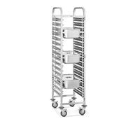 Royal Catering RCTW-16GN.1 Chariot de Transport Chariot à Plateaux (150 kg, Capacité de Charge 16 Récipients GN 1/1, Sécurités Verticales des Bacs) Acier Inox