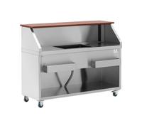 Royal Catering Station cocktail mobile avec bac à glace et porte-bouteille, bac avec écoulement et buffet de 150 cm de long, aspect bois, comptoir de service