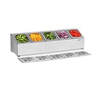 Royal Catering Support Bac GN Présentoir À Ingrédients Couvercles RCPN 5 (Acier inoxydable, Composants allant au lave-vaisselle, 5 bacs GN 1/6 et 5 couvertures compris)