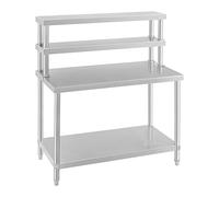 Royal Catering Table De Travail en INOX avec Étagère Plan Professionnel Boucher Pro RCAT-120/60-H (Plan De Travail 120 x 60 cm, Capacité 500 kg, Acier Inoxydable, Pieds Réglables en Hauteur)