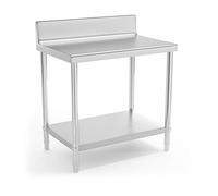 Royal Catering Table De Travail Inox Adossée Cuisine Plan De Travail Professionnel Avec Dosseret RCAT-90/60-N (90 x 60 cm, 250 kg, 2 Niveaux, Plan Renforcé, Pieds Réglables En Hauteur)