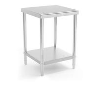 Royal Catering Table De Travail Inox Cuisine Plan De Travail Professionnel RCAT-60/60-NW (60 x 60 cm, 250 kg, 2 Niveaux, Plan Renforcé, Pieds Réglables En Hauteur)