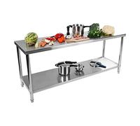 Royal Catering Table de Travail INOX RCAT-200/60-NW (200 x 60 cm, Capacité de Charge 250kg, Pieds réglables, Acier Inoxydable)
