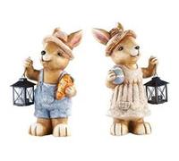 Royal Gardineer : 2 lapins décoratifs étanches avec lanterne marron rose bleu G