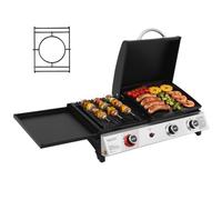 Royal Gourmet 3 Brûleurs Barbecue Gaz Portable, 3 en 1 Plancha et Grille en Émaillés Combinés avec Couvercle Multifonctionnel, Puissance 8.5kW Propane, Adapté pour le Camping et l' Extérieur, Noir