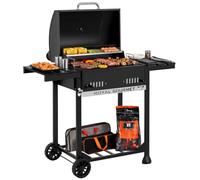 Royal Gourmet Barbecue à charbon de bois sur chariot 56,5×42,2 tablettes pliables thermomètre Noir