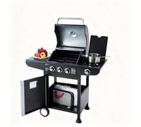 Royal Gourmet Barbecue Gaz à 3 Brûleurs avec Brûleur Latéral, Gril à Gaz sur Chariot de Puissance 11,5 KW avec 2 Grille en Fonte et 2 Tables d’Appoint, Adapté pour Jardin et Extérieure, Noir