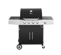 Royal Gourmet Barbecue Gaz à 4+1 Brûleurs en Acier Inoxydable, Gril à Gaz de Puissance 14,5kW avec Tablettes et Thermomètre, 2 Roues Directionnelles, 2 Portes, Adapté pour Jardin et Extérieure, Noir