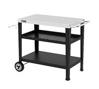 Royal Gourmet Chariot de Service à 3 étages avec Porte-Sac Poubelle - en Acier Inoxydable - Table d'appoint d'extérieur - Plancha - Table de Barbecue - Chariot à roulettes - Argenté - Plan de Travail