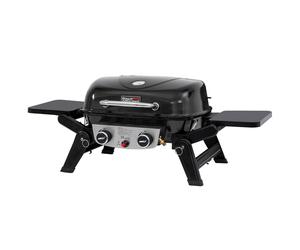 Royal Gourmet Gril à gaz portable à 2 brûleurs, gril de table 5 kW avec tables latérales rabattables, BBQ gril portable pour balcon, terrasse, jardin noir