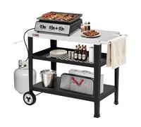 Royal Gourmet Table de Salle à Manger roulante avec Support pour Sac Poubelle, Jardin, terrasse, Barbecue, Cuisine, Chariot de préparation des Aliments, 76,2 cm (L) x 48,3 cm (l) en Acier Inoxydable,