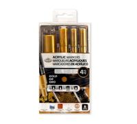 Royal & Langnickel Lot de 4 marqueurs dorés pour peinture acrylique Tailles 0,7 mm, 1,2 mm, 2 mm, 12 mm.