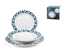 Royal Norfolk 759956 Tribe Service de table 18 pièces, Porcelaine décorée Bleu, 25 cm