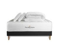 Pack matelas a memoire de forme maxi epaisseur Buckingham 160x200cm sommier KIT noir + 2 oreillers + 1 couette 260x240cm