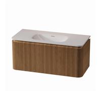 Royal Plaza Terra Edge Ensemble meuble de salle de bains - 100x44.7x46cm - vasque en solid surface blanc mat - 1 vasque - sans trou de robinet - 2 tiroirs - sandwood (chêne clair) SW1449112/SW1418388