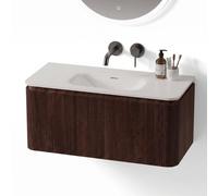 Royal Plaza Terra Edge Ensemble meuble de salle de bains - 100x45.5x46cm - vasque en céramique blanc brillant - 1 vasque - sans trous de robinet - 2 tiroirs - châtaignier (noyer) SW1449113/SW1418356