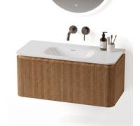 Royal Plaza Terra Edge Ensemble meuble de salle de bains - 100x45.5x46cm - vasque en céramique blanc brillant - 1 vasque - sans trous de robinet - 2 tiroirs - sandwood (chêne clair) SW1449112/SW141835