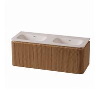 Royal Plaza Terra Edge Ensemble meuble de salle de bains - 120x44.7x46cm - vasque en solid surface blanc mat - 2 vasques - 2 trous de robinet - 2 tiroirs - sandwood (chêne clair) SW1449114/SW1418387
