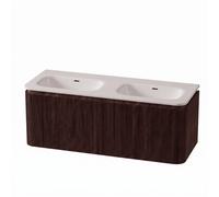 Royal Plaza Terra Edge Ensemble meuble de salle de bains - 120x44.7x46cm - vasque en solid surface blanc mat - 2 vasques - 2 trous de robinet - 2 tiroirs - châtaignier (noyer) SW1449115/SW1418387