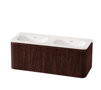 Royal Plaza Terra Edge Ensemble meuble de salle de bains - 120x44.7x46cm - vasque en solid surface blanc mat - 2 vasques - sans trous de robinet - 2 tiroirs - châtaignier (noyer) SW1449115/SW1418386