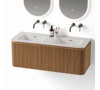 Royal Plaza Terra Edge Ensemble meuble de salle de bains - 120x45.5x46cm - vasque en céramique blanc brillant - 2 vasques - sans trous de robinet - 2 tiroirs - sandwood (chêne clair) SW1449114/SW14183