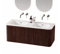 Royal Plaza Terra Edge Ensemble meuble de salle de bains - 120x45.5x46cm - vasque en céramique blanc brillant - 2 vasques - sans trous de robinet - 2 tiroirs - châtaignier (noyer) SW1449115/SW1418358