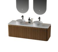 Royal Plaza Terra Edge Ensemble meuble de salle de bains - 140x44.7x46cm - plan de toilette en solid surface blanc mat - 2 tiroirs - sandwood (chêne clair) SW1449116/SW1174122