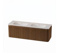 Royal Plaza Terra Edge Ensemble meuble de salle de bains - 140x44.7x46cm - vasque en solid surface blanc mat - 2 vasques - sans trous de robinet - 2 tiroirs - sandwood (chêne clair) SW1449116/SW141838