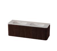 Royal Plaza Terra Edge Ensemble meuble de salle de bains - 140x44.7x46cm - vasque en solid surface blanc mat - 2 vasques - sans trous de robinet - 2 tiroirs - châtaigne (noyer) SW1449117/SW1418384