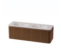 Royal Plaza Terra Edge Ensemble meuble de salle de bains - 140x44.7x46cm - vasque en solid surface blanc mat - 2 vasques - 2 trous de robinet - 2 tiroirs - sandwood (chêne clair) SW1449116/SW1418385